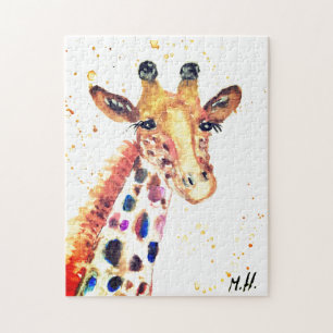 Giraffe watercolor animal Safari kids humour zoo J Jigsaw Puzzle