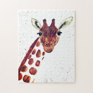 Giraffe watercolor animal Safari kids humour zoo J Jigsaw Puzzle