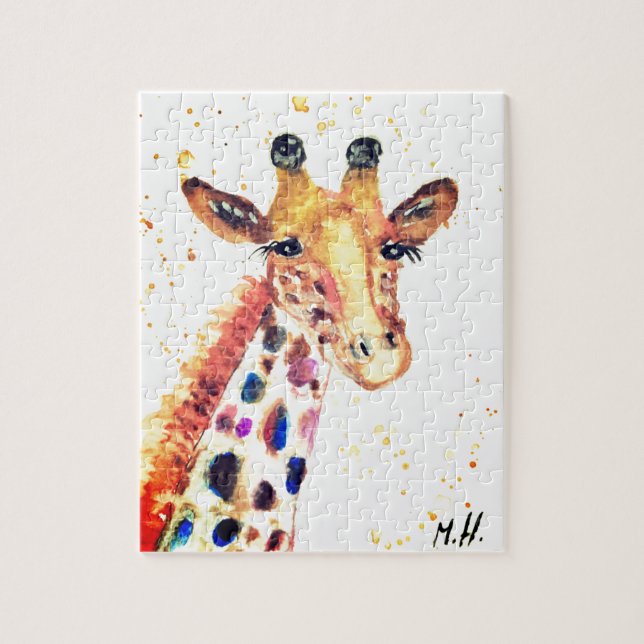 Giraffe watercolor animal Safari kids humour zoo Jigsaw Puzzle (Vertical)
