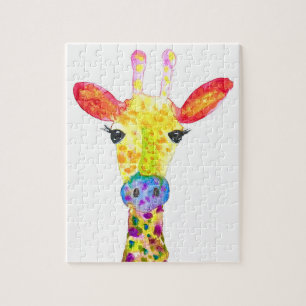 Giraffe watercolor animal Safari kids humour zoo  Jigsaw Puzzle