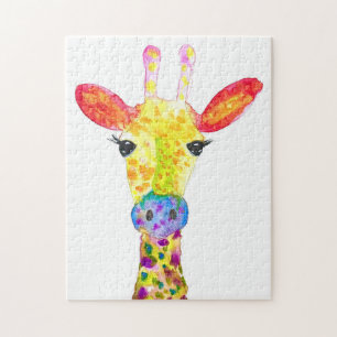 Giraffe watercolor animal Safari kids humour zoo Jigsaw Puzzle