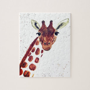 Giraffe watercolor animal Safari kids humour zoo Jigsaw Puzzle
