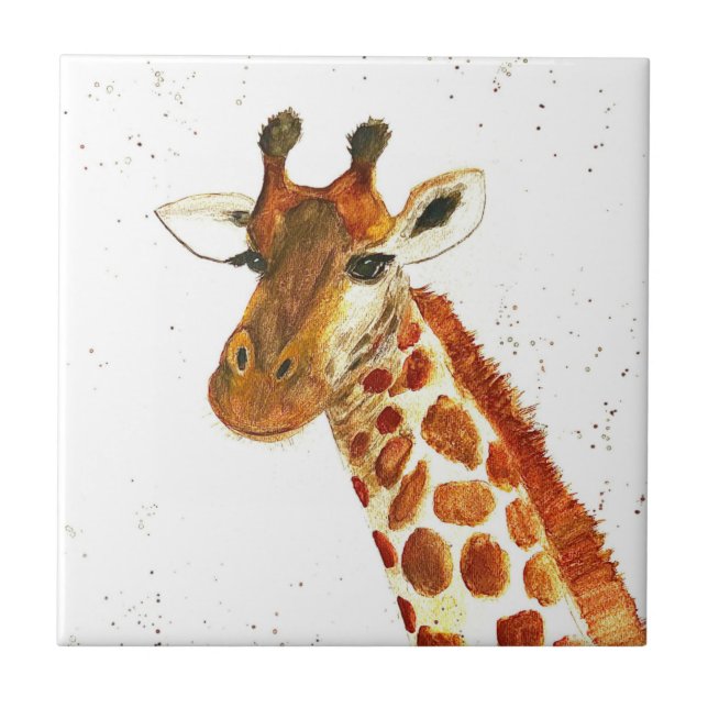Giraffe watercolor animals Safari African Jungle  Tile (Front)