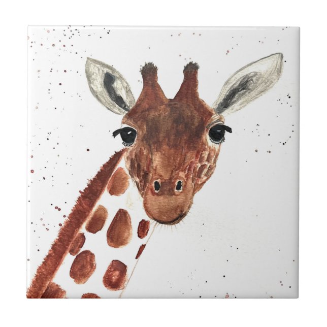 Giraffe watercolor animals Safari African Jungle Tile (Front)