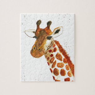 Giraffe watercolor animals Safari kids humour zoo  Jigsaw Puzzle