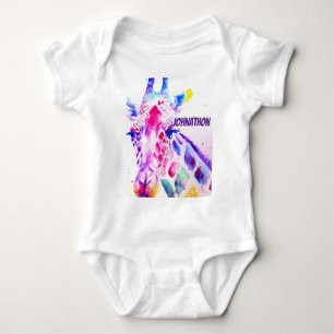 Giraffe Watercolor Art Purple Cute Zoo Animal Baby Bodysuit