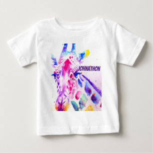 Giraffe Watercolor Art Purple Cute Zoo Animal Baby T-Shirt