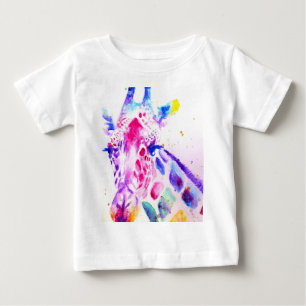 Giraffe Watercolor Art Purple Cute Zoo Animal Baby T-Shirt