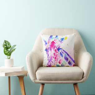 Giraffe Watercolor Art Purple Cute Zoo Animal Cushion