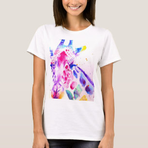Giraffe Watercolor Art Purple Cute Zoo Animal T-Shirt