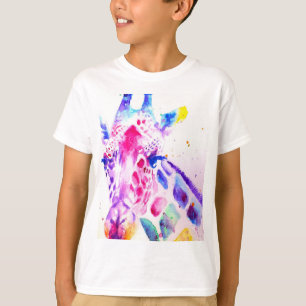 Giraffe Watercolor Boys Purple Cute Zoo Animal T-Shirt