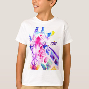 Giraffe Watercolor Boys Purple Cute Zoo Animal T-Shirt