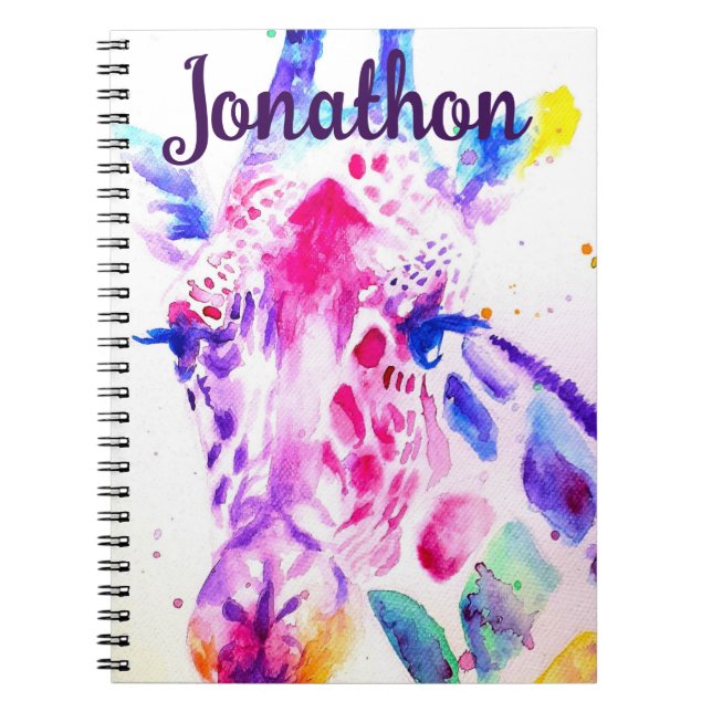 Giraffe Watercolor Boys Purple Gifts Lavender Notebook (Front)