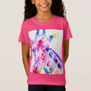 Giraffe Watercolor Girls Purple Gifts Hot Pink T-Shirt