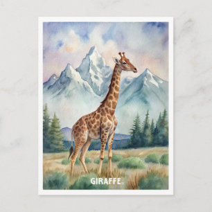Giraffe watercolor painting postcard