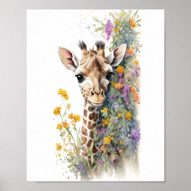 Giraffe Watercolor Painting  Poster (Front)