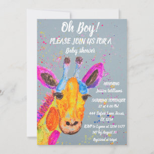 Giraffe Watercolor Safari Jungle Cute Baby Shower Invitation