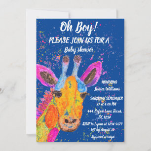 Giraffe Watercolor Safari Jungle Cute Baby Shower  Invitation
