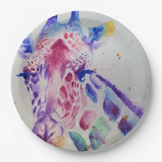 Giraffe Watercolour Birthday Party Paper Plate (Front)