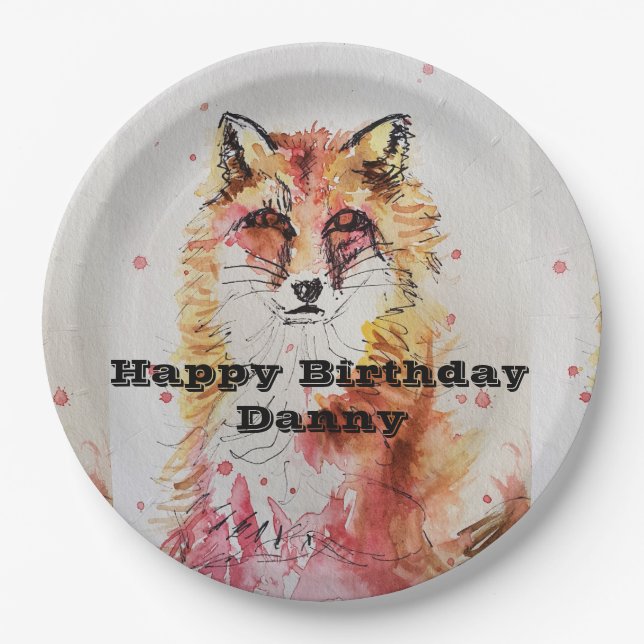 Giraffe Watercolour boy Birthday Party Paper Plate (Front)