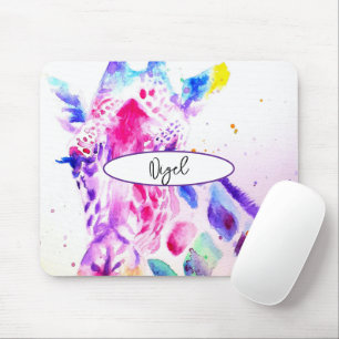 Giraffe Watercolour Painting Whimsical Mouse Mat