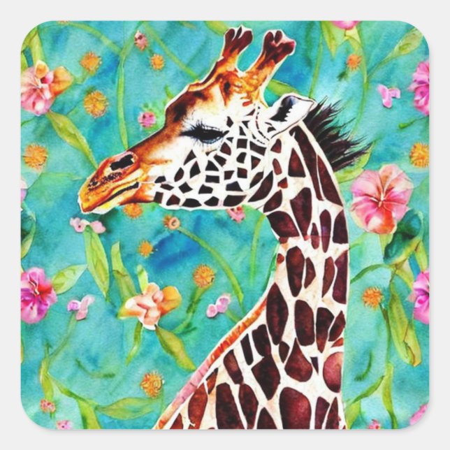 Giraffe Watercolour Square Sticker (Front)