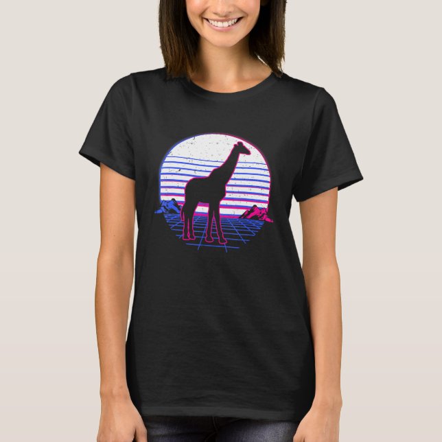 Giraffe   Wave Sunset Outrun Grid T-Shirt (Front)