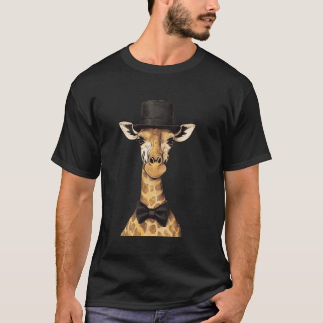 Giraffe Wearing A Hat And Bowtie T-Shirt (Front)