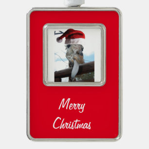 Giraffe wearing a Santa Claus Hat for Christmas Silver Plated Framed Ornament