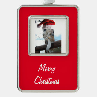 Giraffe wearing a Santa Claus Hat for Christmas Silver Plated Framed Ornament
