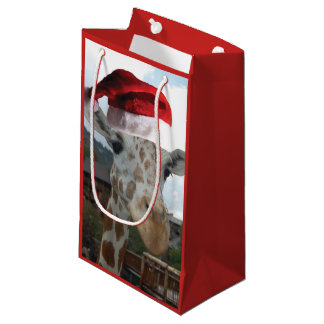 Giraffe Wearing a Santa Claus Hat for Christmas Small Gift Bag