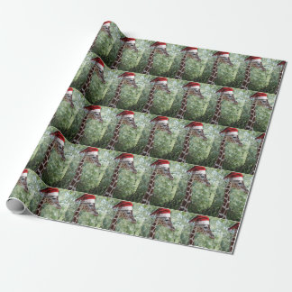 Giraffe wearing a Santa Claus Hat for Christmas Wrapping Paper
