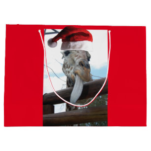 Giraffe wearing a Santa Claus hat Large Gift Bag