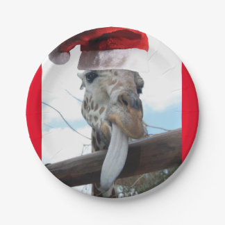 Giraffe wearing a Santa Claus Hat Paper Plate