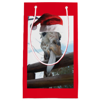 Giraffe wearing a Santa Claus Hat Small Gift Bag