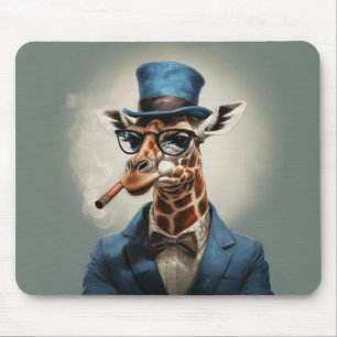 Giraffe wearing a top hat smoking a cigar mouse mat