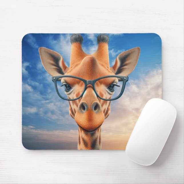 Giraffe Wearing Eyeglasses Mouse Mat (With Mouse)