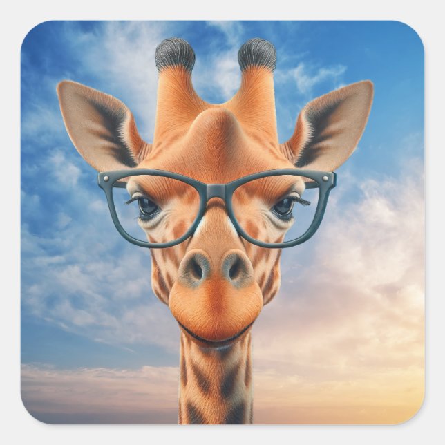 Giraffe Wearing Eyeglasses Square Sticker (Front)