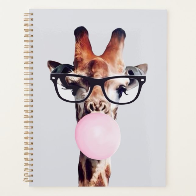 GIRAFFE WEARING GLASSES BLOWING A PINK BUBBLEGUM   PLANNER (Front)