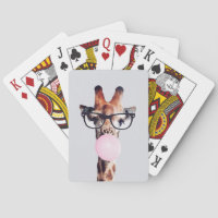 GIRAFFE WEARING GLASSES BLOWING A PINK BUBBLEGUM