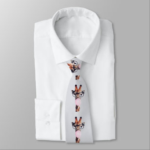 GIRAFFE WEARING GLASSES BLOWING A PINK BUBBLEGUM TIE