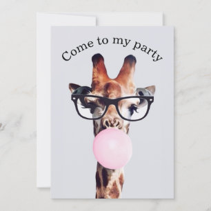 Giraffe Wearing Glasses Blowing Bubble gum  Invitation