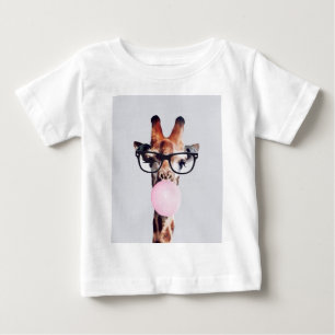 Giraffe Wearing Glasses Blowing Pink Bubble gum  Baby T-Shirt