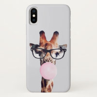 Giraffe Wearing Glasses blowing pink bubble gum