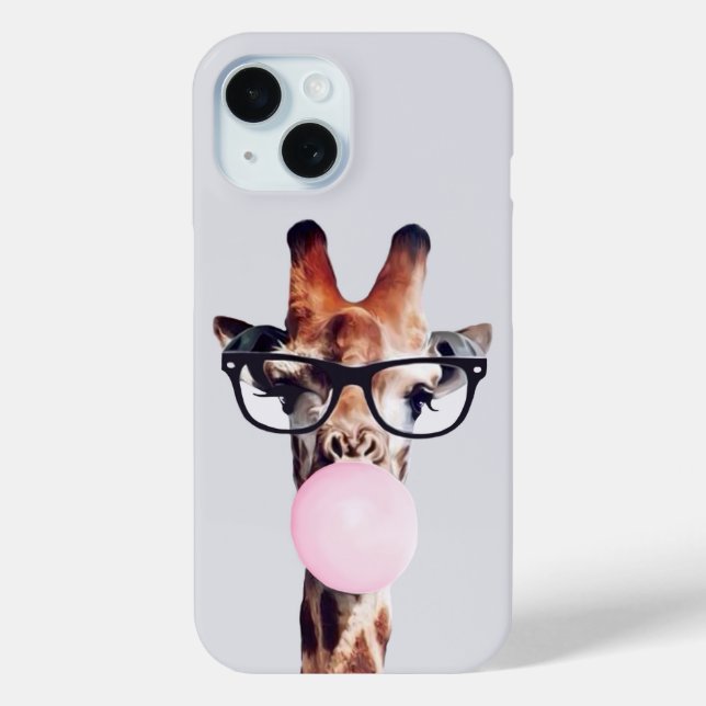 Giraffe wearing glasses blowing pink bubble gum Case-Mate iPhone case (Back)