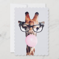 Giraffe Wearing Glasses blowing pink bubble gum