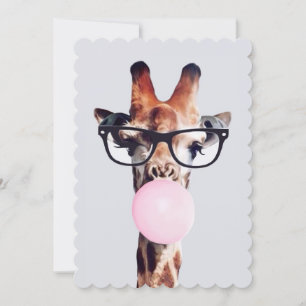 Giraffe Wearing Glasses blowing pink bubble gum Invitation