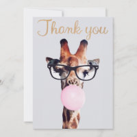 Giraffe Wearing Glasses Blowing Pink Bubble gum