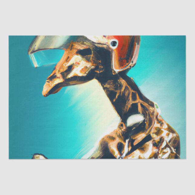 Giraffe Wearing Helmet on Motorcycle Modern AI Art Tissue Paper (Front)