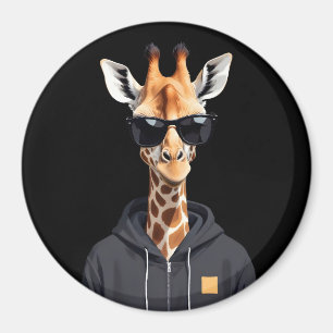 Giraffe Wearing Hoodie Funny Cool Animal Character Magnet